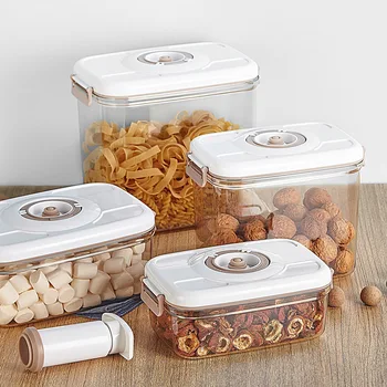 Square Plastic Food Storage Containers Airtight Canister Vacuum with Valve Lids and Drain Tray