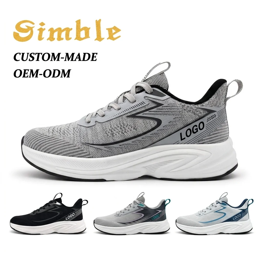 New Knit Upper Lightweight Men's Running Shoes Custom Logo Shock Absorbing Men Footwear Sneakers Manufacturers