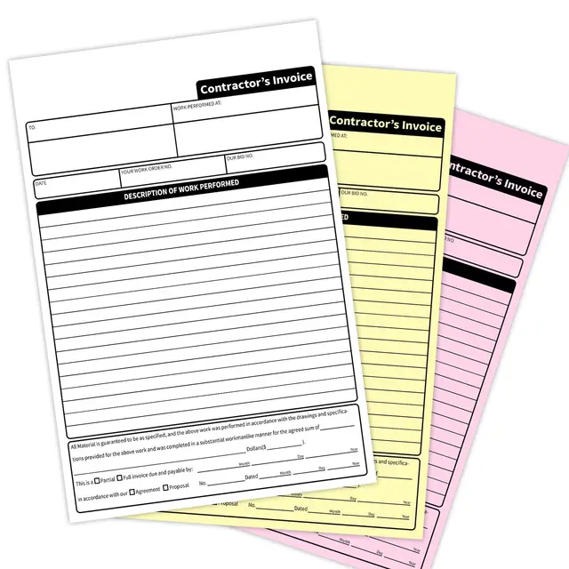 customized duplicate sample delivery carbonless paper copy sales bill cash invoice 3 ply NCR receipt book for a business