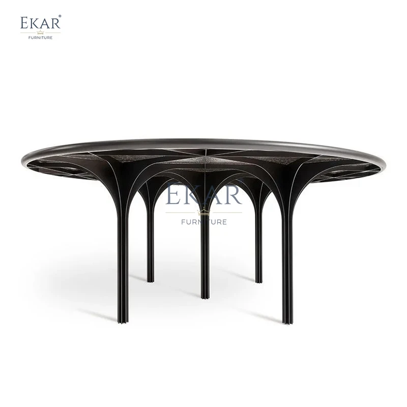 product elegant modern round dining table sturdy metal base  glass top for home villa hotel kitchen dining room furniture-64