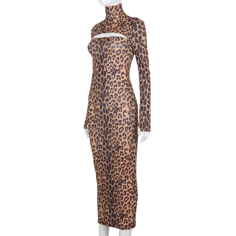 Женское леопардовое платье-макси CUTENOVA A20665S со съемным длинным рукавом, модное платье, комплект из двух предметов, Новое поступление 2021 года, уличная одежда