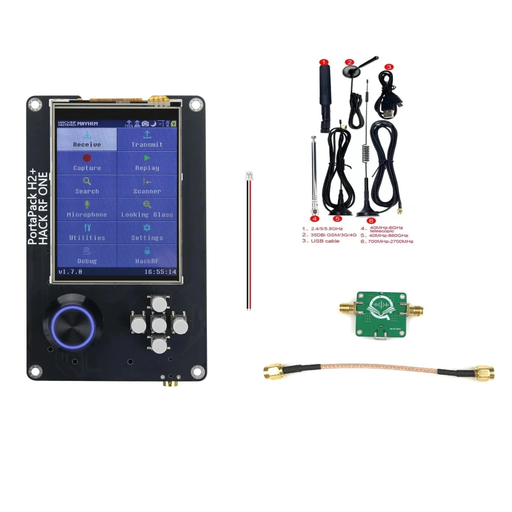 HamGeek PortaPack H2 для HackRF One SDR 05ppm 2000 мАч батарея 3 2 дюймов ЖК-дисплей сенсорный 50 м-6 ГГц RF Amp 20 дБ + 5 антенн 1 USB