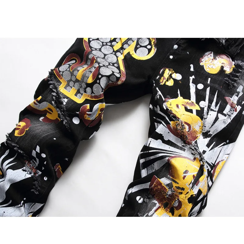 PURPLEWIND OEM Paint Splash New Men Designer Clothes Tapered Plus Size Fashion Jeans Pant