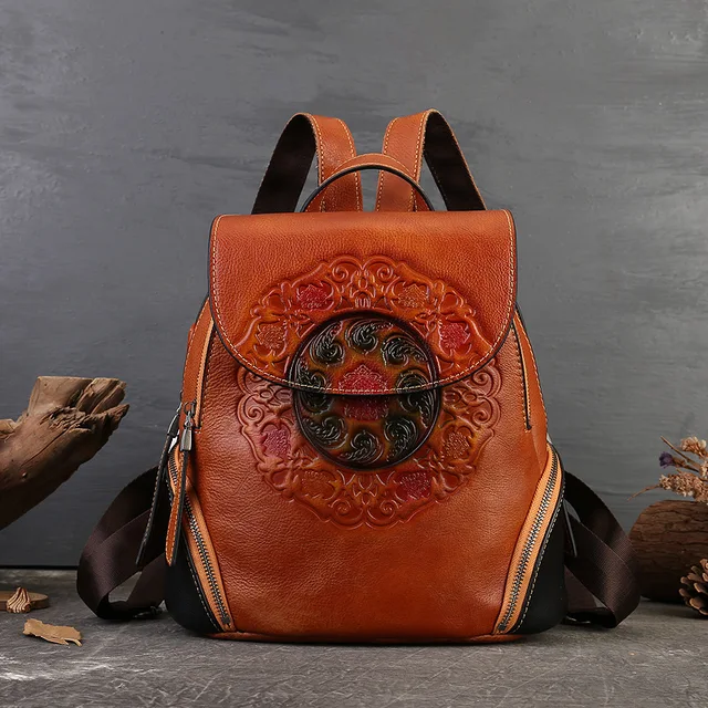 New Arrival Genuine Leather Backpack - Premium Artistic Guofeng Style Unique Student Travel Backpack