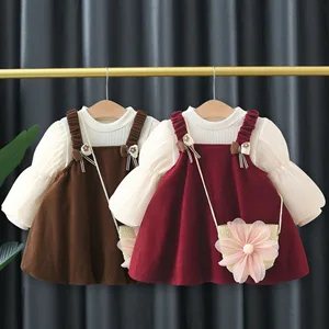 New Spring & Autumn Girls' Dress, Sweet and Stylish Suspender Skirt Two-Piece Set, Baby Princess Dress (Bag Included)