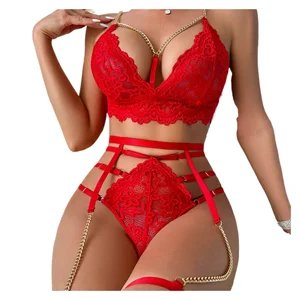 Hot Erotic Luxury Lingerie Set 3pcs Transparent Lace Embroidery Underwear for Plus Size Women Sexy Intimates for Fat Women ODM