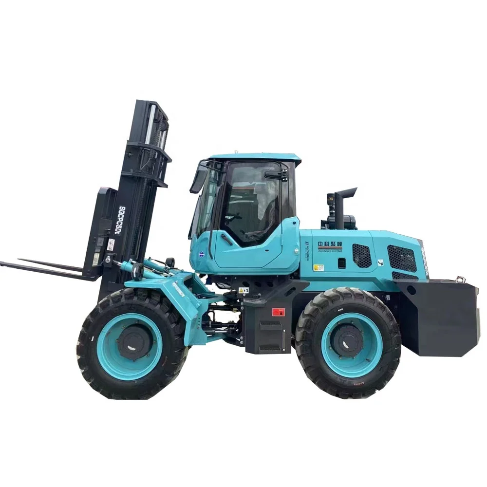 SQMG New Design 5 ton Rough Terrain Forklfits Lifting Equipment 4X4 Wheel Drive Rough Terrain Diesel Forklift With Cab