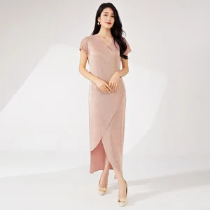 Women's Summer Pleated Dress 100% Polyester Fashionable Design With Individual Irregular Elastic and Sashes Decoration