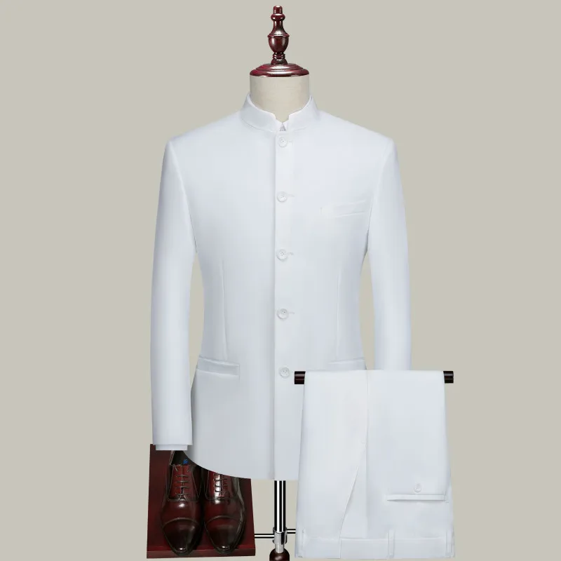 New Men Pure Colour Business Formal Wedding Banquet Suit 2 Piece Fashion Male Chinese St aperçu 9