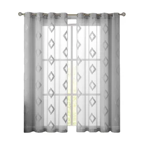 Sheer Curtain Nice Geometric Embroidery Curtain for the Living Room Bedroom