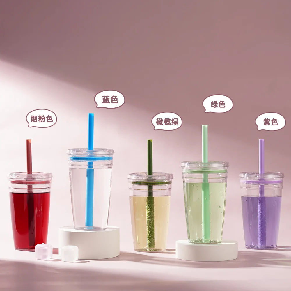 Wholesale Bulk clear Plastic Straw Cup with Lid Custom Double Wall Custom  Acrylic Mug Water Plastic Coffee Tumblers Cups