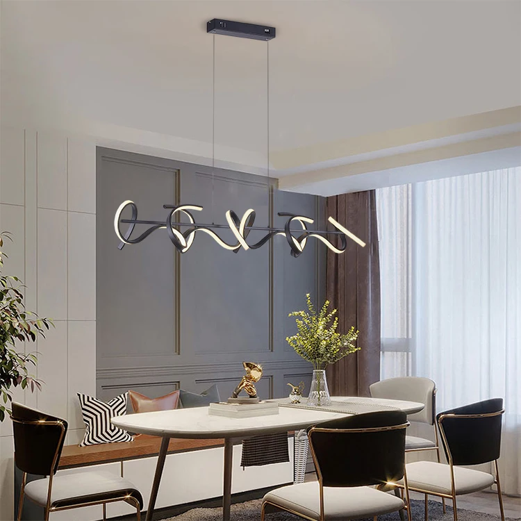 Modern Curved Led Chandelier Aluminum Pendant Lamp Round Ceiling