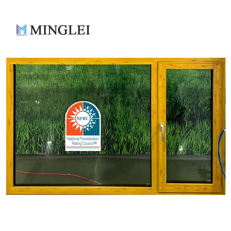 Custom Woodgrain color Triple glass Tempered Casement Hinged window Thermal Break Aluminum Low-E coating Tilt Turn window