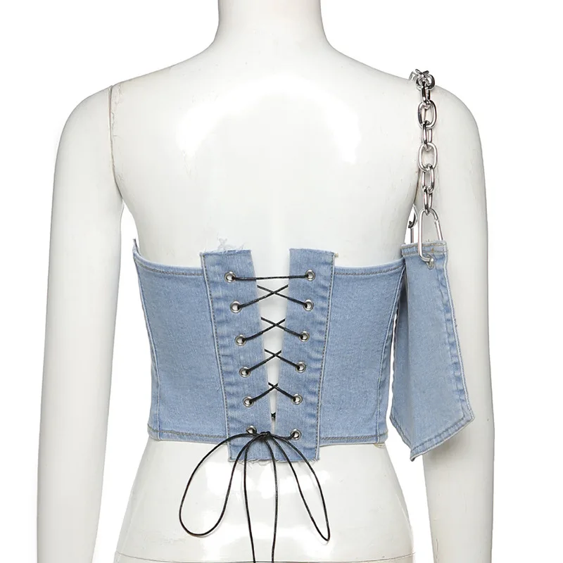 Top Corto Sin Tirantes Para Mujer,Moda Sexy,Con Bolsa Vaquera,2021 - Buy  Las Mujeres Sexy Denim Vestido Volver Arriba Y Bolsa,Cordón De Encaje  Sandalias Denim Tubo Top Corsé Con Bolsa,Encaje Sin Tirantes Denim
