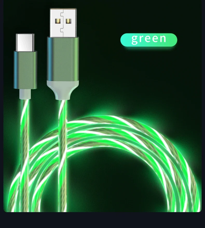 3 in 1 LED Phone Charger Cable TPE USB Type C Micro USB Glowing Charging Cord for Smartphone Tablet