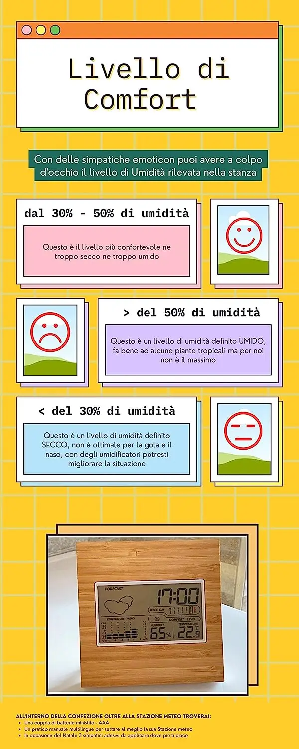 Bamboo Wooden Digital Home Weather Station Alarm Clock with Date,Humidity,Weather Forecast,Temperature