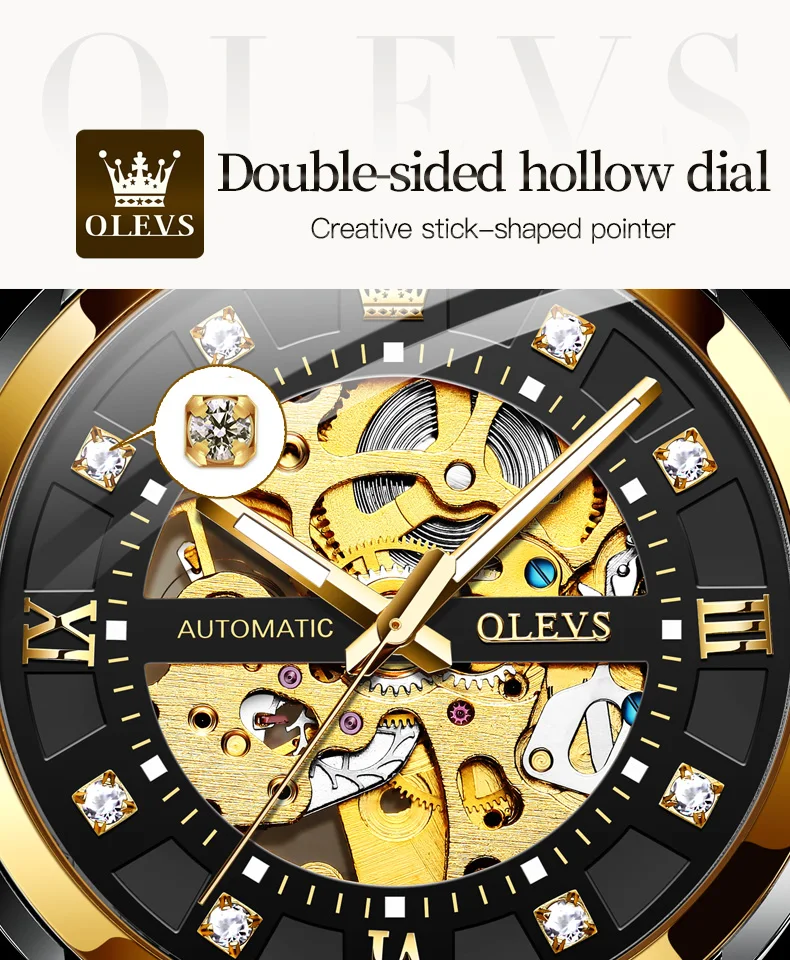 OLEVS 9901 Men's Automatic Mechanical Movement Watches Waterproof Luminous Diamond Design Luxury Brand Business Wrist Watch