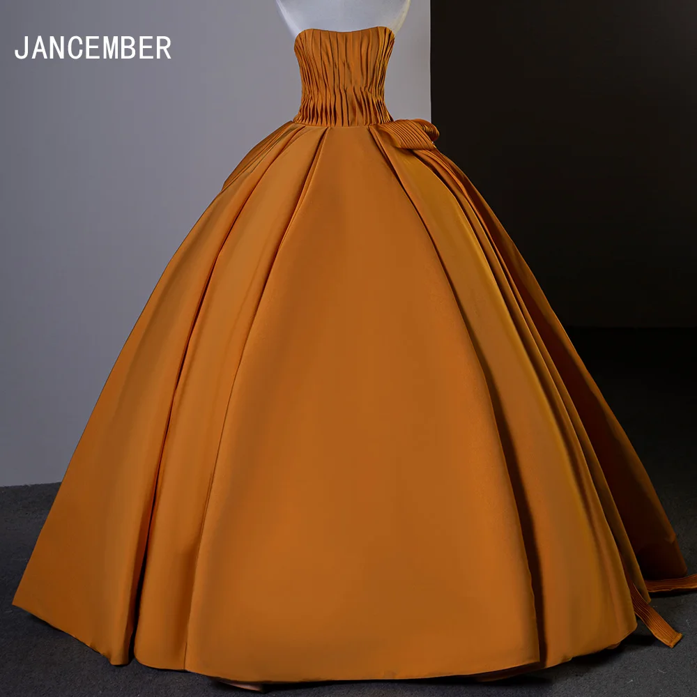 Orange Satin Off the Shoulder Bow Quinceanera Dress Long Prom Dresses Sfy09