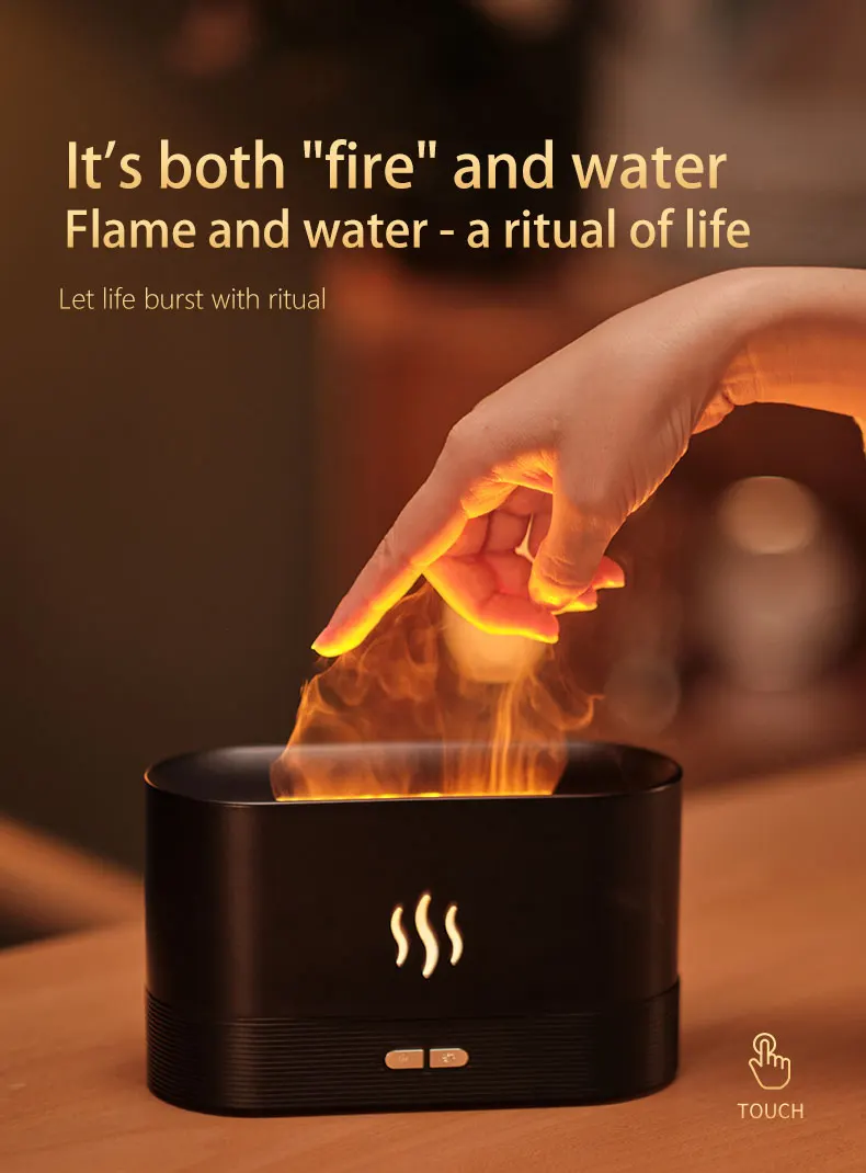 Hot Selling 180ml Air Scent Humidifier Simulation Flame Essential Oil Diffuser Portable LED Night Light Aroma Diffuser for Home