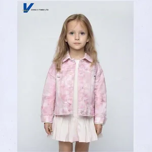 Dye-Print Fresh-Themed Light Pink & White Ombre Turned-Down Collar Pocketed Design Girls' Spring-Autumn Short Sleeve Jacket