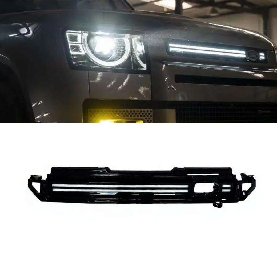 TIYPEOR LED Grille for Land Rover Defender 2020 - 2025 Front Fog Lamp Daytime Running Lights Bright Lamp Daylight Bumper Grille