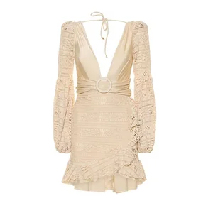 Customized Deep Neckline Mini Backless Dress