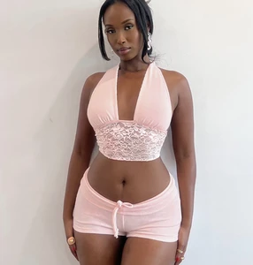 JY Summer 2024 Sleeveless Crop tank Top and Shorts Bodycon Patchwork Lace Casual Elegant Sexy Women 2 Piece Set