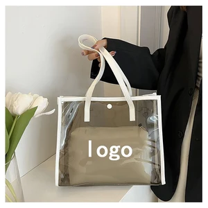 Custom Logo Wholesale Waterproof Clear Shopping Bag Fashion Transparent clear Pvc Beach  Tote Bag