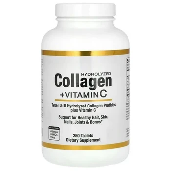 Hydrolyzed Collagen + Vitamin C, Dietary Supplement -250 capsules