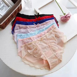 Zero Bondage Low Waist Mesh Bowknot Sexy Briefs Woman Lace Bikini Underpant Ladies Underwear Panties