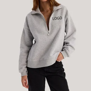 High Quality Half Zipper Women Hoodies Activewear Long Sleeve Pullover Oversize Solid Color Embroidery Printed for Ladies