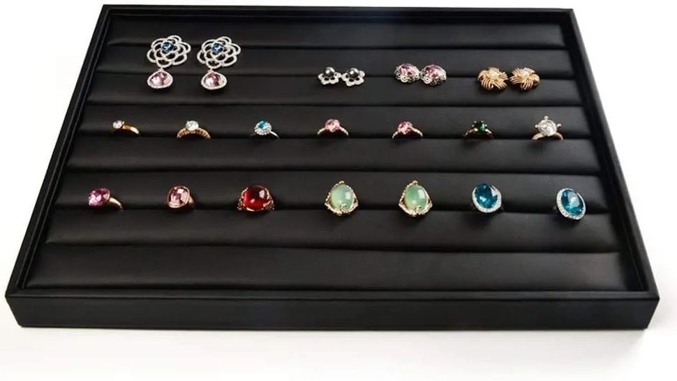 Sesi Custom Luxury Black Leather Jewelry Tray 35 Cm Stackable Bracelet