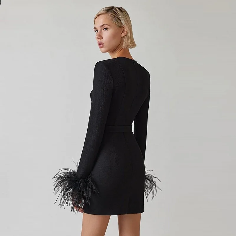 Ostrich Feather Dress – Full-Length Sleeve Detail