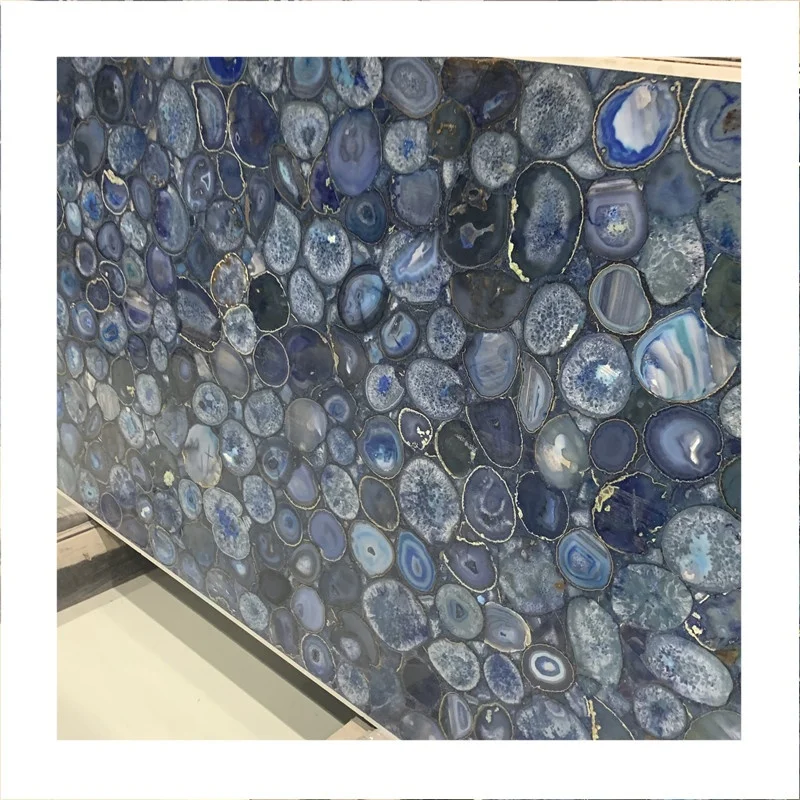 Beautiful Backlit Blue Agate Stone Semi Precious Stone Gemstone Slabs For Vanity Top