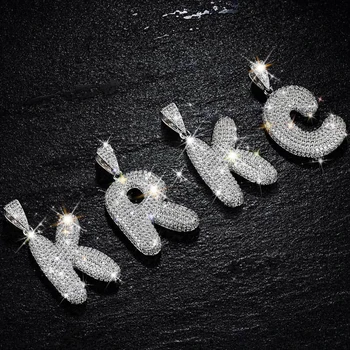 KRKC Customize Men's Gift Big English Bling Bubble Baguette Diamond Charm CZ Zircon Custom Necklace Letter Name Pendant for Men