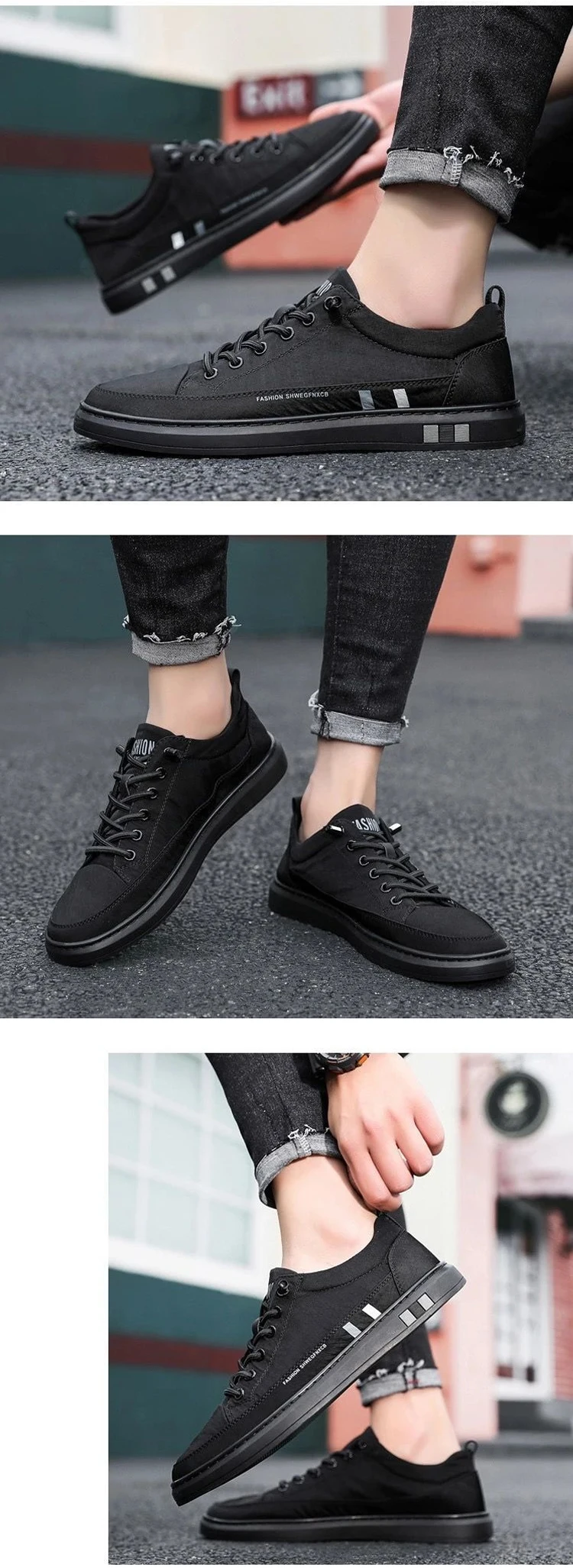 2022 Autumn New Breathable Canvas Upper Casual Black Sneakers For Men
