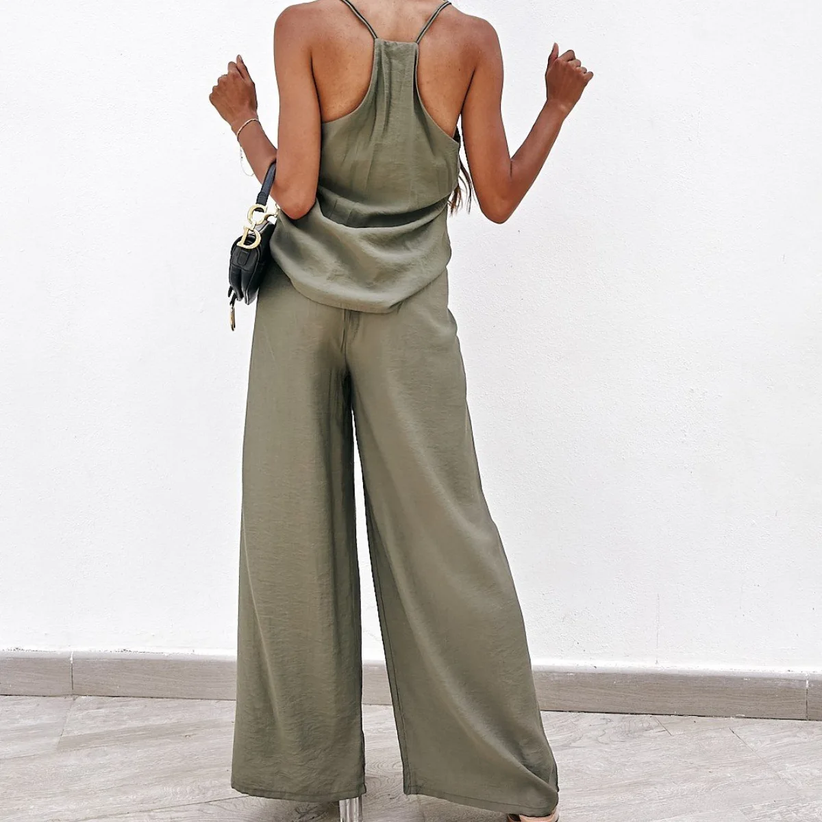 PASUXI 2025 Newest Lady Suspenders Strapless Tight Vest Top Wide Leg Pants Suit Women Plus Size Two Piece Set