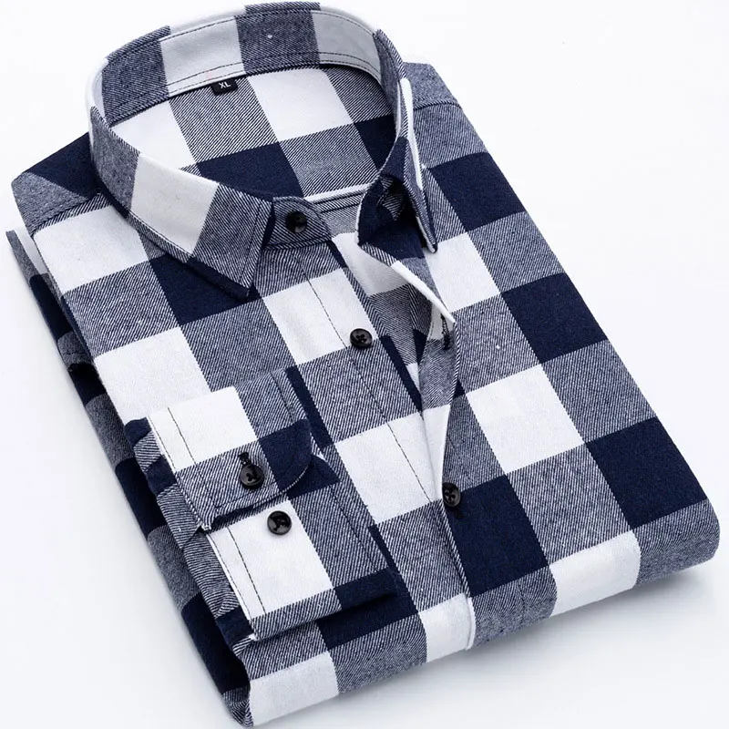 Camicetta oversize in cotone all'ingrosso Camicia da uomo in stile europeo americano a maniche lunghe in flanella con bottoni sul davanti775_voghion.com