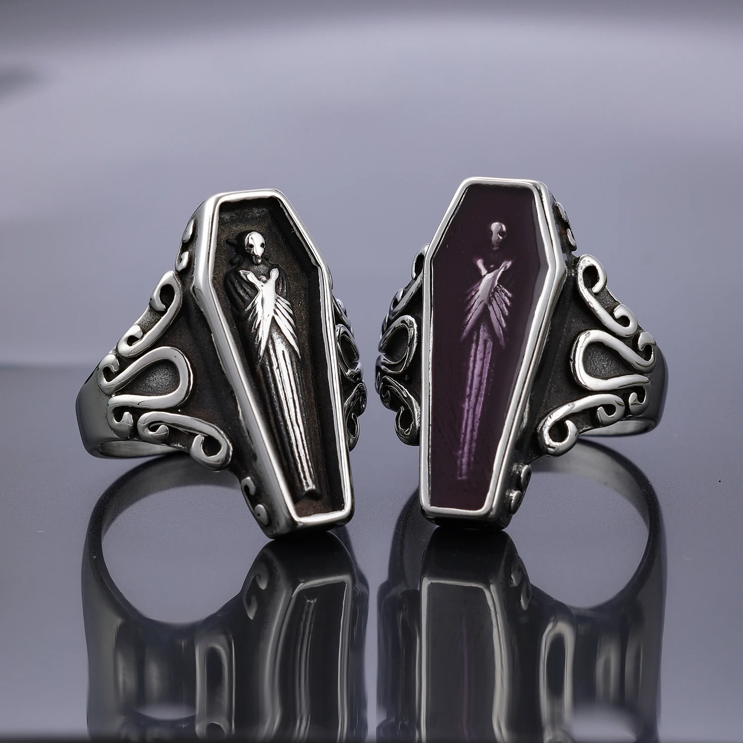 Gothic Vampire Ring - Stainless Steel Epoxy Coffin