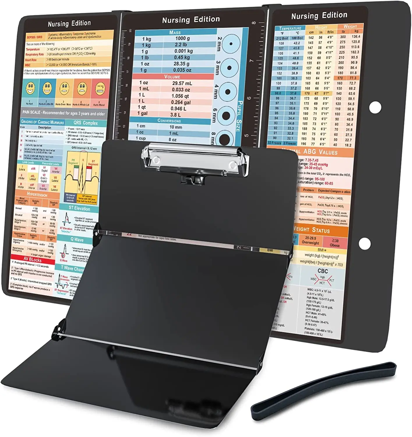 Nursing Clipboard with Nursing and Medical Edition Cheat Sheets 3 Layers Aluminum Foldable Nurse Clip Boards Notepad for Student