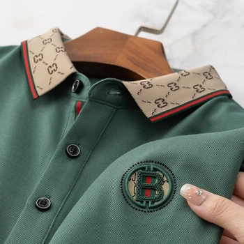 2024 Men's High Quality Business Casual Short-Sleeve Polo Shirt Summer Print Patchwork 3D Alphabet Embroidery Button Decoration
