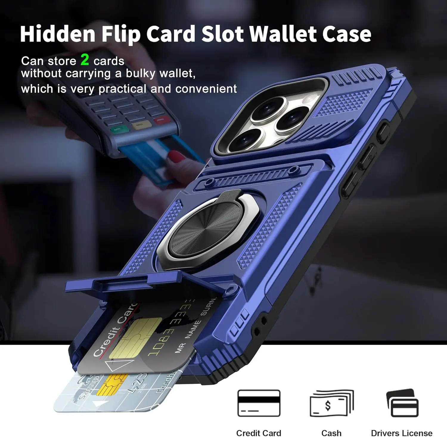 Laudtec for iPhone 16 Pro Max Case Wallet Card Holder [Store 2 Cards] 360 Magnetic Rotated Ring Holder Heavy Duty Drop supplier