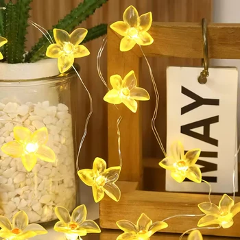 Battery Operated 10led Yellow Lily Flower String Light Mini Copper Wire Lights For Garden Courtyard Party Tree Decoration