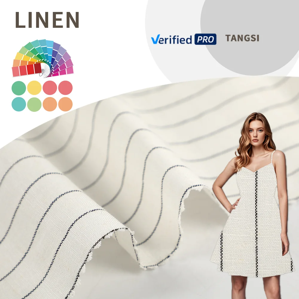 New Fashion Elegant Stripe Dress Fabric 55% Linen 45% Cotton Yarn Dyed Pattern for Shirts
