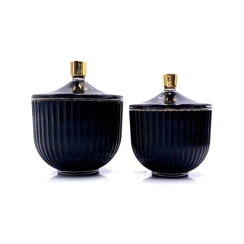 Retail RTS Indigo Empty Luxury Ribbed Jar Glass for Candles Candle Holders Lanterns Vessel