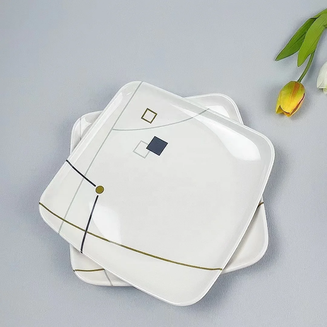 Unbreakable  Customized Melamine square Shape Dining Dinnerware Set Melamine  square Plates Sets Dinnerware square Dish Set