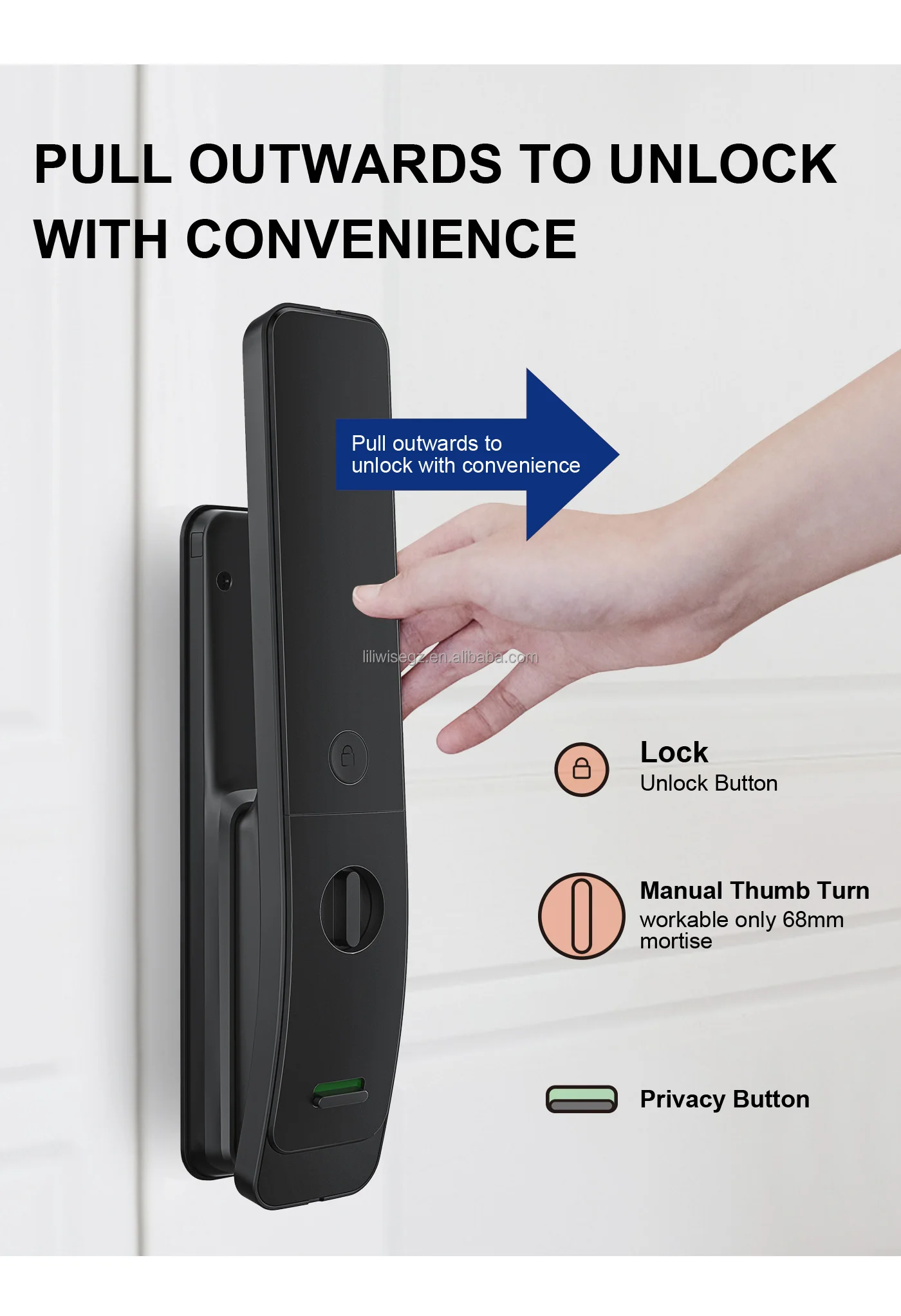 Liliwise High Security Smart Door Lock with Biometric Fingerprint and Tuya WiFi Suitable for 35~60mm Door Thickness 5