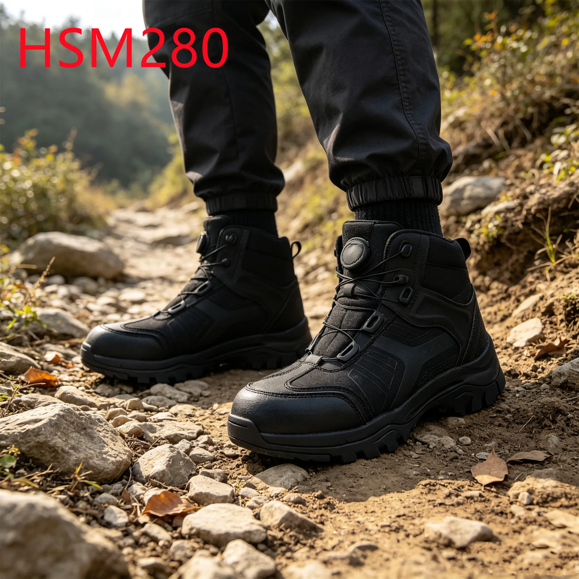 HY,Top-level Waterproof Black Hiking Boots with Rotary Buckle High Elastic EVA+Rubber Outsole Versatile Combat Boots HSM280