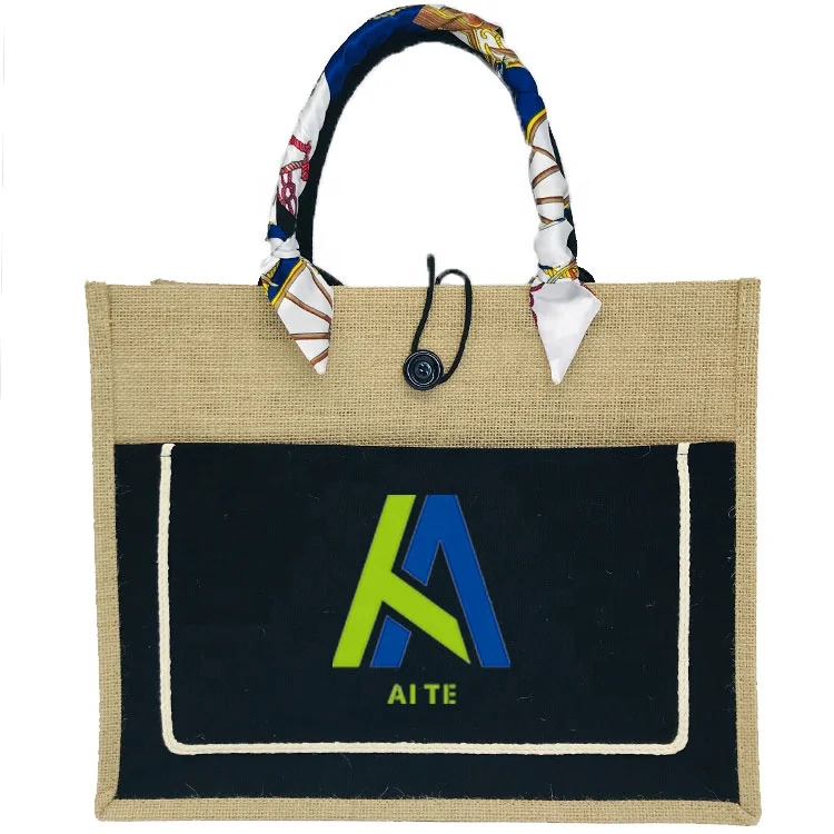 Wholesale Custom Factory Eco-Friendly Recycled Printed Burlap Handbag Natural Reusable Jute Tote Bag for Shopping