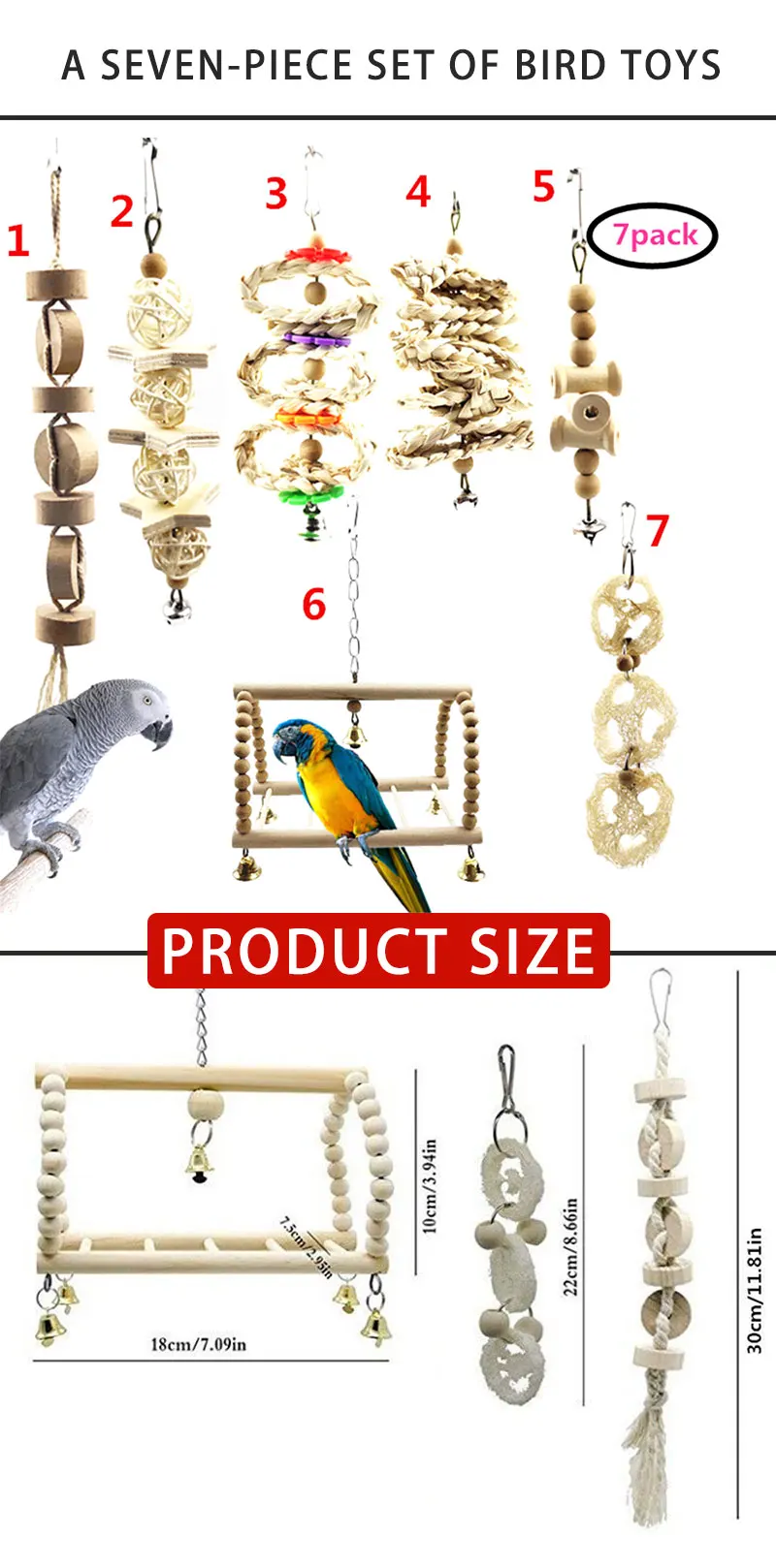 7piece Toy Set For Bird Fancy For Parrots Pigeons Climbing Pine With